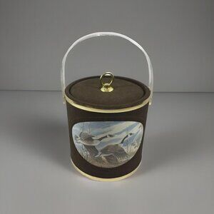 Vintage Norman R Wamer Ice Bucket Geese Birds In Flight Bar Suede Plastic MCM